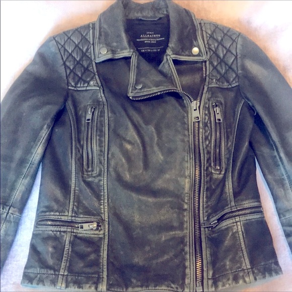 All Saints Biker Leather Moto Jacket Vintage Look - Picture 2 of 6